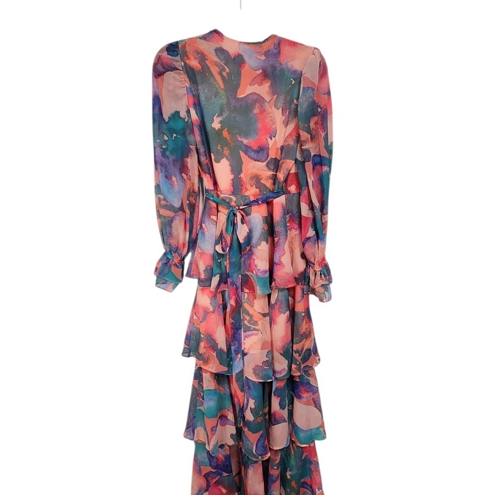 Hutch Watercolor Floral Tiered Ruffle Maxi Dress Womens XXS Belted - Picture 2 of 8